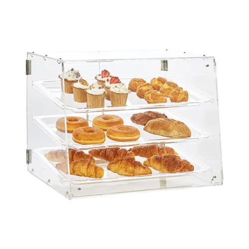 VEVOR Pastry Display Case,  3-Tier Commercial Countertop Bakery Display Case, Acrylic Display Box with Rear Door Access & Removable Shelves, Keep Fresh for Donut Bagels Cake Cookie, 20.7"x14.2"x16.3"