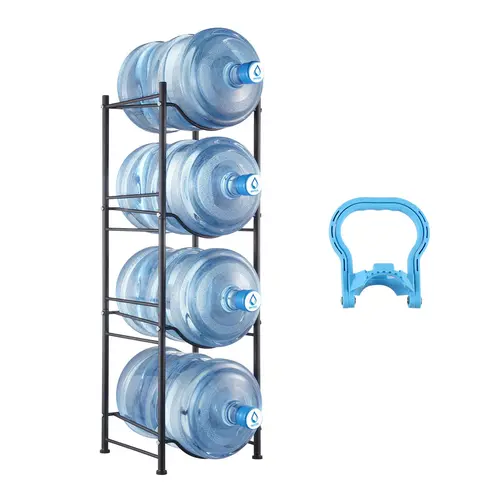 【toolupgrade】VEVOR 4 Tiers Water Jug Holder 5 Gallon Water Bottle HolderSingle Row Water Bottle Rack for 4 BottlesHeavy  Duty Water Jug Rack for KitchenOfficeLiving RoomBlack