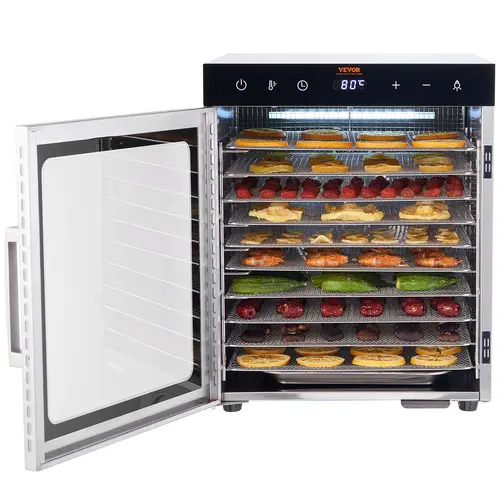【toolupgrade】VEVOR 800W Electric Food Dehydrator Appliance - Kitchen Specialty Appliance with 10-Layer Stainless Steel Trays, Digital Adjustable Timer, Temperature Control, for Jerky, Fruit, Father's Day Gifts, Gloves, Appliances