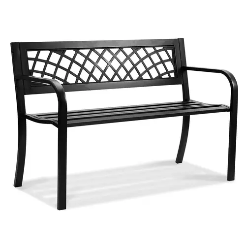 【toolupgrade】VEVOR Minimalist Metal Frame Grid Outdoor Bench, 46in Patio Furniture with Backrest & Armrests, 480lbs Load Capacity, Easy Setup for Garden, Yard