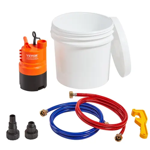 【toolupgrade】VEVOR Tankless Water Heater Flushing Kit with 1/3 HP High-Power Pump (16-Foot Head Pressure), 3.7 Gal Pail, 2 Hoses, Wrench & Adapter for Hassle-Free Quick Installation, Anti-Corrosion Descale Tool