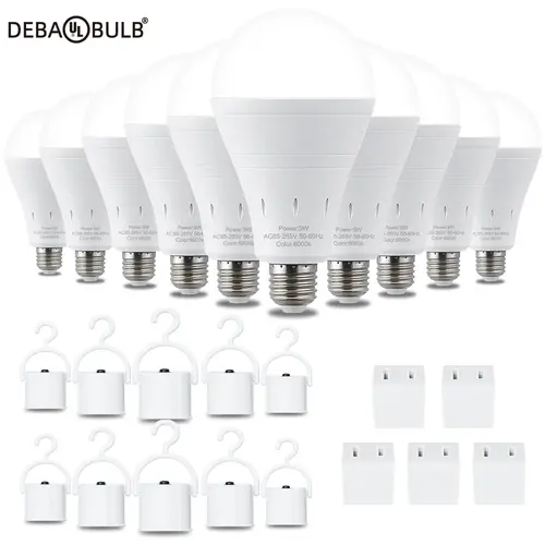 DEBAOBULB Rechargeable Emergency Light Bulbs  Battery Powered LED Light Bulb 6000K Daylight E26 120 Volt 9W 60W Equivalent with 1200mAh for Home Power Outage Camping Hurricane summergarden, Hook, Safety Tools