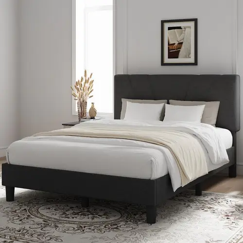 Bed Frame Upholstered Platform Twin/Full/Queen/King with Adjustable Headboard Strong Weight Capacity No Box Spring Needed Easy Assembly Modern Unique Bedroom Furniture, Modern Platform Bed, Full Size Bed Frames,sohochic