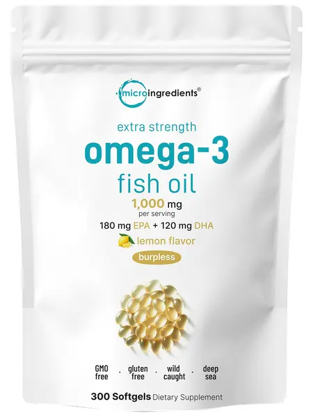 Micro Ingredients Extra Strength Omega 3 Fish Oil Supplements 1,000mg Per Serving, 300 Softgels