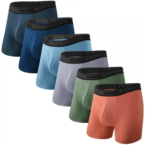 BAMBOO COOL Men's Mid-Waist Plain Boxers 6-Pack Solid Color - Soft Bamboo Fabric, Breathable, Sweat-Wicking Comfortable Male Clothing for Summer summerwins