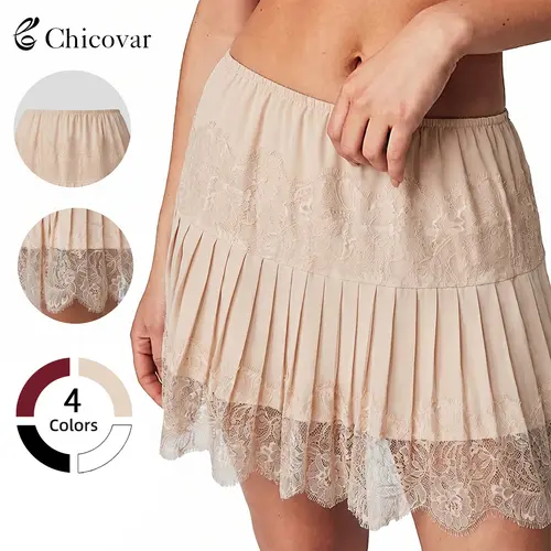 Chicovar Women's Lace Skirt Summer Floral Pleated Slip Skirt - Stretchy Waist, Ruffle Hem, Non-See-Through Soft Fabric - Boho Chic for Concert, Fashion Casual Wear,Cow Girl, Westernfashion, NO Shorts, Summervibes