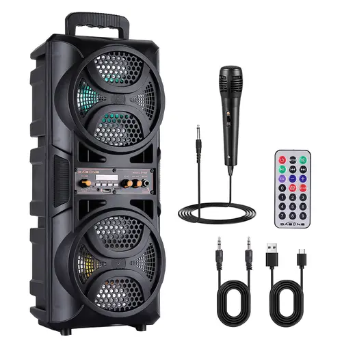 Bluetooth Speaker Wireless Rechargeable Portable PA Speaker 2 x 6.5“ Subwoofer Party Sound Box With Microphone Remote Control LED Lighting FM Radio Audio, Wireless Speakers, Speaker Bluetooth