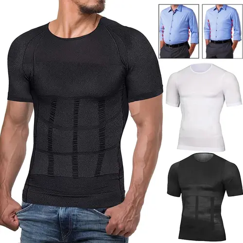 Men's Compression Shapewear Shirt - 1/2/3/4 Pack Stretchy Short-Sleeve, Breathable Lightweight Comfy Activewear with Soft Mesh Fabric - Athletic T Shirt, Bodybuilding Fitness Tee, Tank Tops, Compression Activewear for Gym Workouts
