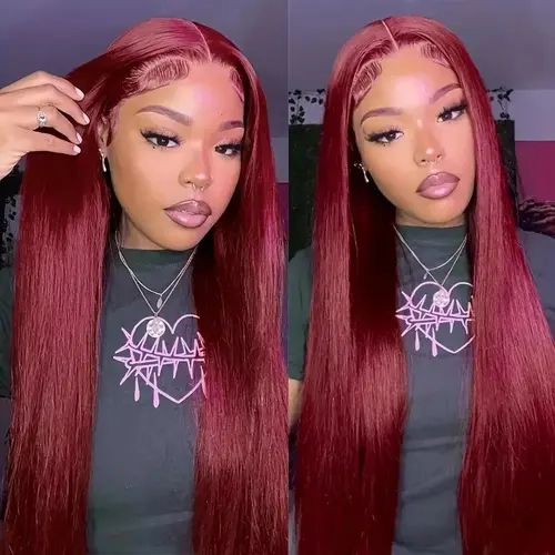 Bling Hair Straight 99J Burgundy 13x6 13x4 Lace Frontal Human Hair Wigs HD Transparent Lace Melt All Skins Ready to Wear Glueless Red Wig Raw Virgin Hair sohochic