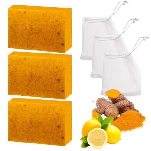 3PCS Lemon Turmeric KojicAcid Soap, Turmeric & Kojic Acid Soap, DarkSpot Remover, Kojic Acid Soap, Soap Body CareBody Wash Lemon Flawless Organic,back to school,sohochic