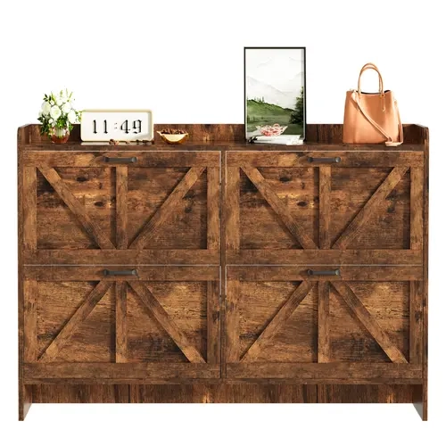 Topwin 80x24x101cm PB Wood Double-Door Shoe Cabinet - Anti-Tip, Assembly Required, Durable Construction Home Organizer for Entryway, Closet, Office, Organizing Shoes & Modern Accessories