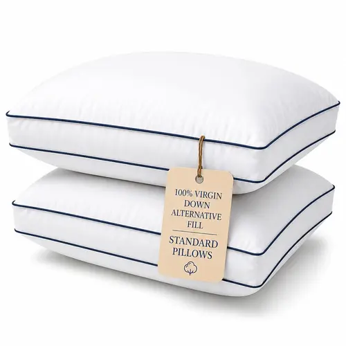 LANE LINEN Down Alternative Bed Pillows, Medium Firm, Gusseted Edge, Cooling Cover, Neck Support - Back & Stomach Sleepers