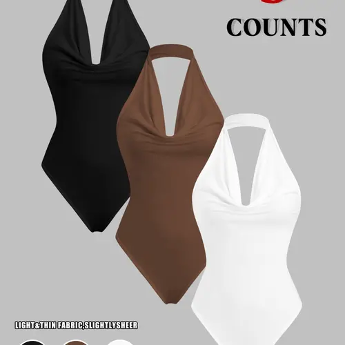 American Style Sexy Halter Romper, Deep V Neck Hollow Out Backless Top, Casual Sleeveless Slim-Fit All Seasons Wear, Perfect for Dates