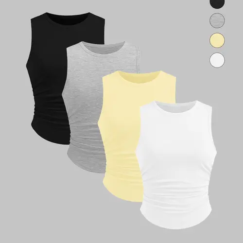 Women's Solid Plain Round Neck Tank Top, Casual Sleeveless Top for Daily Wear, Ladies Clothes for All Seasons, Casual Basic Tanks