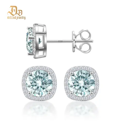 Delzzad Colored Halo Square Stud Earrings Synthetic Moissanite Earrings S925 Studs for Men Women Birthday Anniversary Mother's Day Christmas Gifts