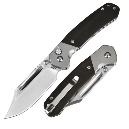CJRB Bowie Pyrite EDC Pocket Ready Folding Knife - 3.15'' AR-RPM9 Steel Blade, Wood Handle, for Camping, Father's Day Gift
