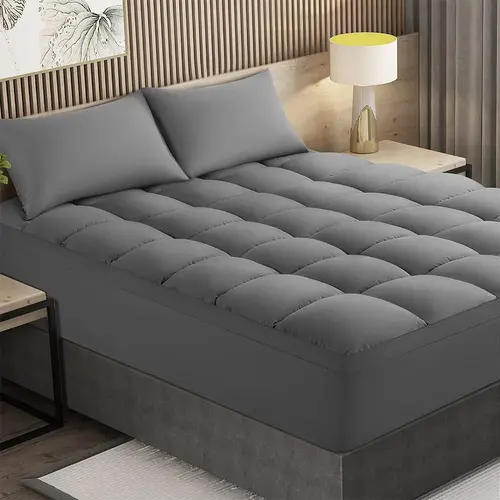 Extra Thick Bamboo Mattress Topper - Cooling, Ultra Soft, Comfortable, Breathable, Quilted Cotton Top, 8-21'' Deep Pocket, Bedding Mattress Topper, Neutral, 1-Piece Speeds Morning Prep, Soft for Deep Sleep, Extra Cushioning
