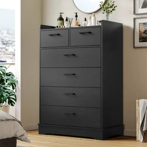 SIKAIC 6-Drawer Wooden Vertical Storage Chest, Modern Storage Cupboard, Large-Capacity Bedroom Organization Furniture with Aesthetic Design, 6-Drawer Storage