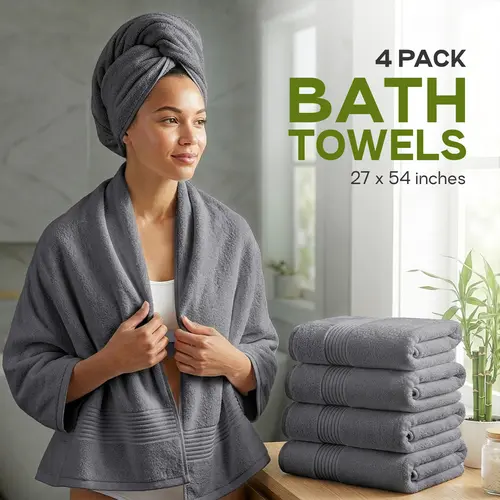 Utopia Towels 4-Pack Solid Unisex 100% Ring-Spun Cotton Bath Towel Set (27x54 in) - Soft on Skin, Absorbent, Durable, Quick-Dry, Reusable, Machine Washable for Daily Shower & Workout Use, Suitable for All Ages, Contemporary