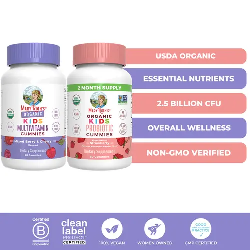 MaryRuth's Organic Kids Daily Health & Digestion Bundle - Organic Kids Multivitamin Gummies & Organic Kids Probiotic Gummies