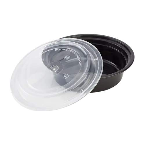 150 sets - 16/24/32/48oz PP Plastic Microwavable Round Food Containers & Lids, Black