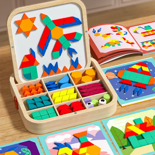 Edutree Unisex Wooden Magnetic Geometric Blocks Puzzle - Shape Recognition Kids Toy, Fine Motor Skills Training, Cool Gifts for Kids for Birthdays Halloween,sohochic