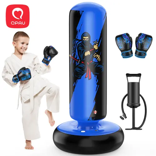 QPAU 66 Inch Punching Bag for Kids 6+ with Gloves and Pump, Premium PVC Inflatable Rebound Boxing Bag Set Stable Stand for Karate Taekwondo MMA Training Exercise Fitness Strength Fun for 6-12 Kids homeessentials, tiktokshopbacktoschool, Halloween sohochic