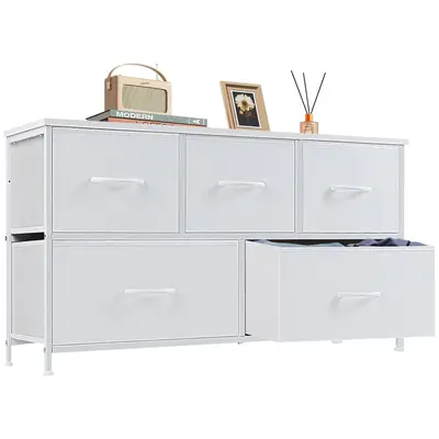【Super Sale】Cupboards Cabinets Dresser - Fabric Storage Tower with 5 Drawers, Bedroom Organizer, Chest of Drawers with Fabric Bins, for Bedroom