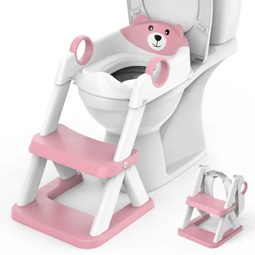 BabyBond 2-in-1 Foldable Potty Training Toilet Seat with Step Stool for Toddlers, Anti-Slip & Adjustable Height with Safety Handles, Cute Pink Baby Potty Chair, Ideal Christmas Gifts for Boys & Girls, Mothersdaygift, #Summervibes,back to school,sohochic