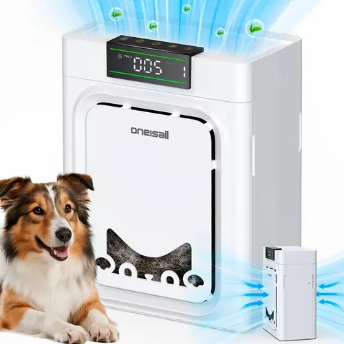 oneisall air purifiers for home pets, 3-in-1 Washable HEPA Filter, Dual-Sided Filter with 200g Activated Carbon, Pet-Friendly Design – Pet Lock, Allergen Relief & Odor Removal Dual-Side Air Intake Adsorbs Floating Hair