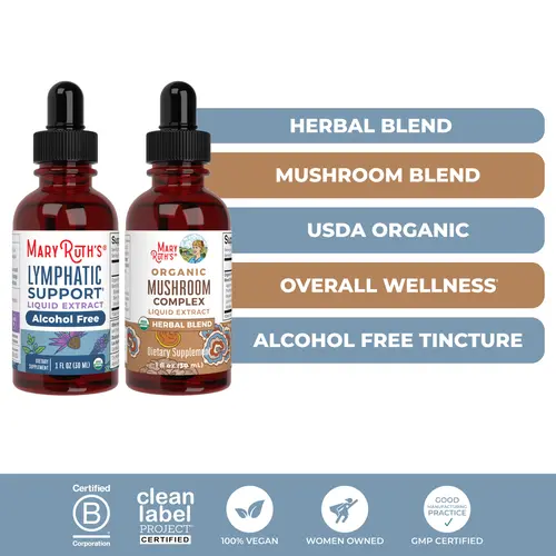 MaryRuth's Lymphatic Support Blend + Mushroom Blend Bundle - Organic Lymphatic Support Herbal Blend & Organic Mushroom Complex Liquid Drops