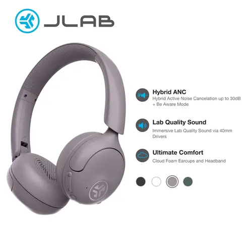 JLab Go Lux ANC On-Ear Wireless Headphones, 40mm Drivers, Hybrid Noise Cancellation, 70+ Hours Playtime, Bluetooth 5.4, Foldable, Fast Charging, Dual Noise-Canceling Mics, Immersive Audio, Customizable Sound