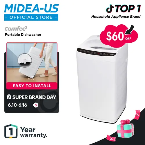 Comfee' Portable Washing Machine, 0.9 cu.ft Compact Washer With LED Display, with pump, 5 Wash Cycles, 2 Built-in Rollers, Space Saving Full-Automatic Washer, New Arrivals