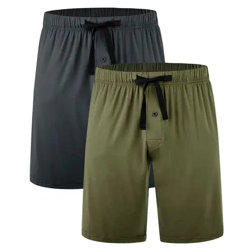 BAMBOO COOL Men's Classic Bamboo Pajama Set - 2-Pack Athletic Casual Fitness Bottoms, Plain Fabric Lounge Sleep Shorts with Pockets, Soft Breathable Elastic-Fitted Nightwear
