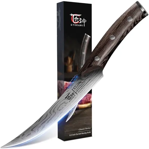 #sohochic SYOKAMI 6.5-Inch High Carbon Razor Sharp Curved Boning Knife - Wood Handle, 4-Fold Security Kitchen Knife for Meat Cutting, Fish Filleting, Exquisite Box Included, Ideal for Thanksgiving, Christmas Gifts, Knives