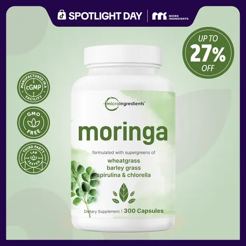 Moringa Oleifera, 300 Capsules with Supergreens Blend of Wheatgrass, Barley Grass, Spirulina, & Chlorella
