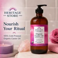 HERITAGE STORE USDA Organic Castor Oil in Glass Bottle - 16oz or 32oz Cold-Pressed for Castor Oil Packs, Hexane-Free Vegan Cruelty-Free Body Oil for Skin & Hair, Nourishing Treatment with Pump Option, Multi-Packs