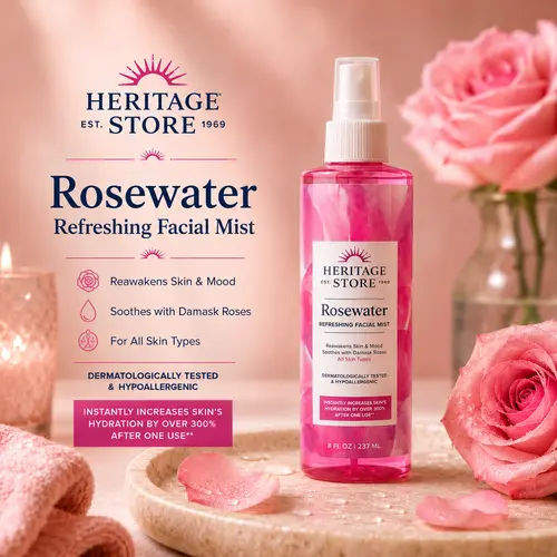 Heritage Store Rosewater Facial Mist, Cruelty-Free Skincare Hydration Boost for Selfcare (Moisturizers & Mists)