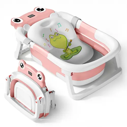 BabyBond Collapsible PP+TPE Bathtub - Folds Flat, for Newborns & Toddlers, with Real-Time Temp Monitor, Soft Cushion, Drainage Hole, Practical, Hygienic Baby Bath Set, Baby Shower Gift, Mother’s Day Gift,sohochic