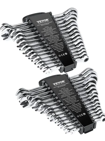 【toolupgrade】VEVOR Ratchet Combination Wrench Set (8/16/24/30pcs) with Organizer Rack, Cr-V Steel Hand Tools, SAE 1/4"-1", Metric 8mm-24mm, 72-Tooth Ratchet, Ideal for DIY Projects, DIY Maintenance, Garage