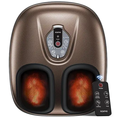RENPHO Deep Kneading Electric Shiatsu Foot Massager Machine - PU Leather Massage Device with Touch Remote, Foot Spa Machine for Plantar Care, Adult Gift, Fits Up to Size 12