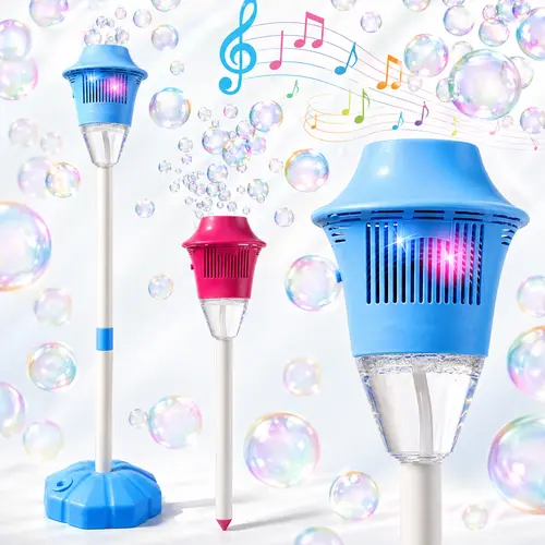 Automatic Bubble Machine with Lights & Music for Kids Toddlers, 3-in-1 Street Lamp Lawn Bubble Maker with Ground Stake & Stand Base, Outdoor Yard Garden Party Toy Gift