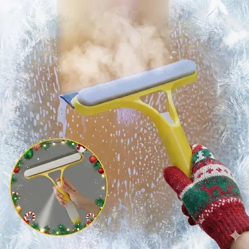 Handheld 3-in-1 Window Cleaning Kit - Durable Plastic Cleaning Squeegees, Scraper, Built-in Scrubber Squeegees with Spray, Comfortable Lightweight Silicone Microfiber Wipe for Glass, Car Windshield, Daily Tasks