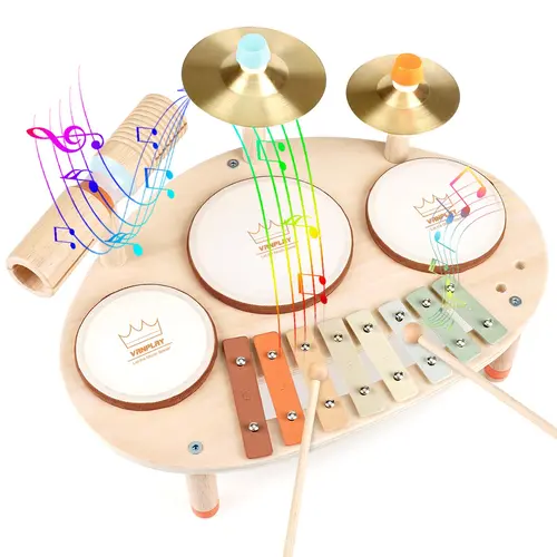 Joyreal Drum Set with Xylophone for Kids - 4 in 1 Musical Instruments Set for Toddlers, Wooden Montessori Toys, Christmas Birthday Gifts Ideas, Multifunctional Drum Kit, #backtoschool
