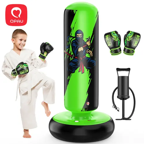 QPAU Kids' Boxing Bag with Gloves 66-Inch PVC Inflatable Set, for Ages 5-12 Boys & Girls, Indoor/Outdoor Karate Kickboxing MMA Practice Set Martial Arts Training, tiktokshopbacktoschool, Halloween sohochic