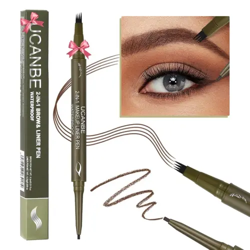 #sohochic UCANBE Eyebrow Pen, Dual-Ended Eyebrow Pencil with 4-Fork-Tip & Gel Eyeliner for Women, Eye Brow Pen with Gel Eyeliner Pencil, Microblading Eyebrow Pencils with Hair Like Strokes, Light Brown Cosmetic Makeup Brow Kit