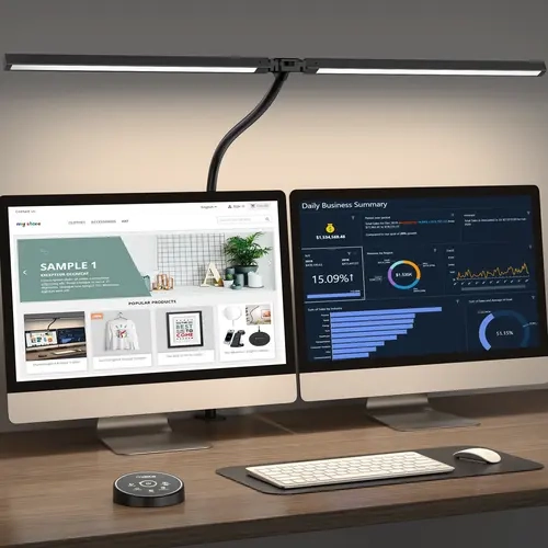 Led Desk Lamp for Home Office - 24W 5 Color Adjustable Eye Protection Architect Lamp，Dual Screen Computer Monitor Smart Light for Study Work Drafting