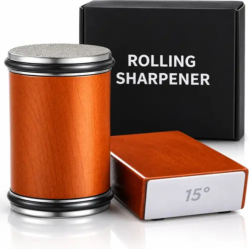 Portable Beechwood Kitchen Knife Sharpener Kit - Single Unit with Diamond Discs, Magnetic Hold, 15°&20° Angle Guide, Easy Use for Home, Kitchen Knives,sohochic
