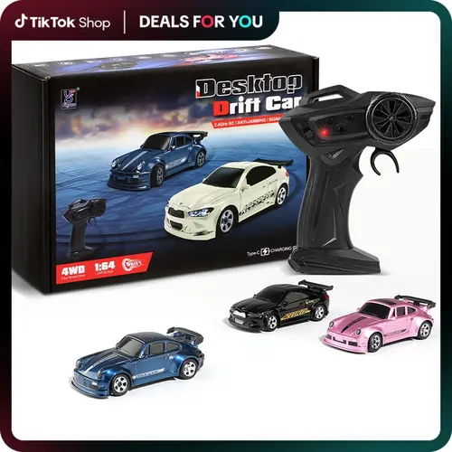 Hotfree 1/64 Mini RC Drift Car, 4WD High‑Speed Full‑Proportional Remote Control Sports Car with Steering Servo & LED Lights, USB Rechargeable, Desktop Entertainment Toy, Portable Exquisite Details, Birthday & Christmas Gift for Kids & Boys