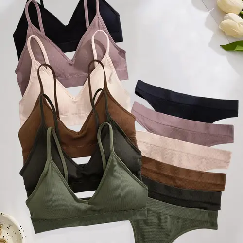 Women's Seamless Spaghetti Strap Wireless Non Underwire Bra Set, Breathable Full Coverage Lingerie, Casual Minimalist Plain Design, Medium Support, All Seasons Essential, Underwear, No Underwire Bras